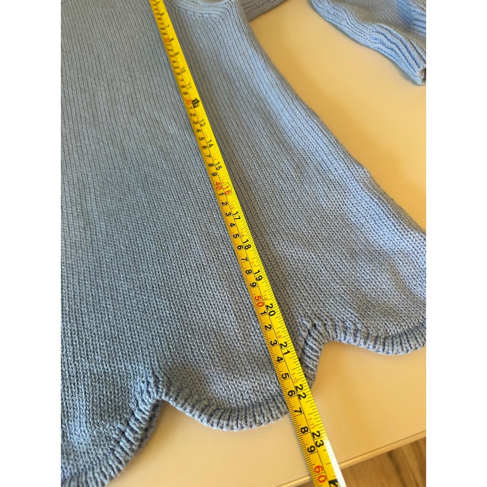 J. by J.Crew Light Blue Scalloped Hem Cotton Knit Crew Neck Sweater | Size Small - Picture 7 of 8